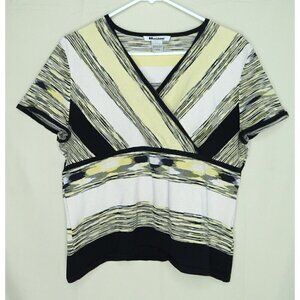 Nygard Collection Top Silk Blend Faux Wrap Yellow White Black Womens Size Large